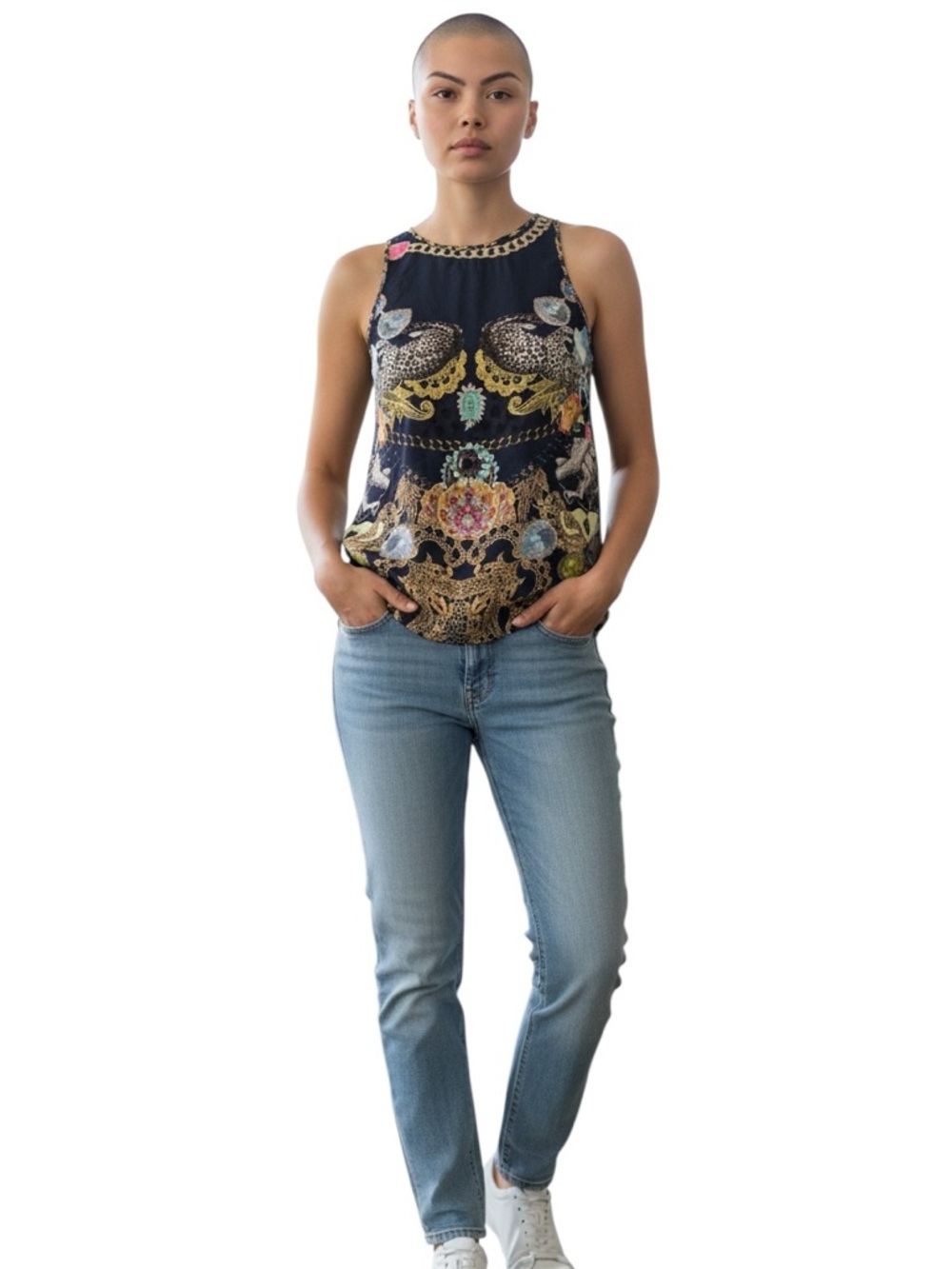 Tibi Silk Leopard Jewel Print Sleeveless Blouse Size 4